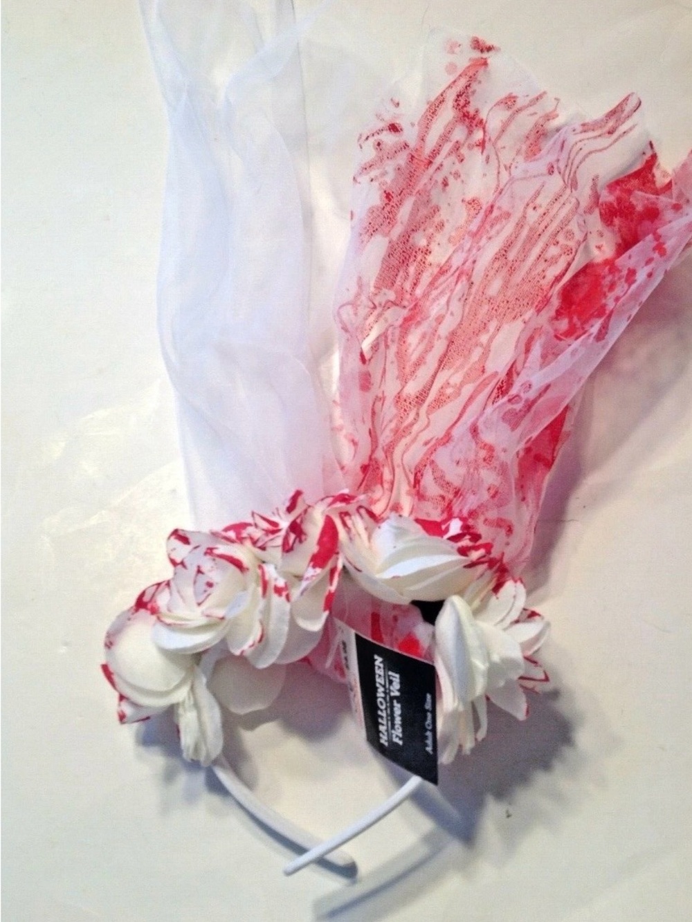 Costume Bloody Brides Vail Headband Roses White Lace Zombie Wedding Halloween